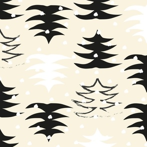 christmas-trees in black and beige - two directional - - xl - wallpaper- bedding