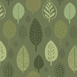 Autumn Simplicity Leaf Shape Pattern Green Medium Scale