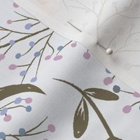 Winter twigs and florals in diamond shape pattern