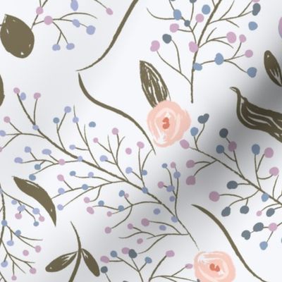 Winter twigs and florals in diamond shape pattern