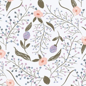 Winter twigs and florals in diamond shape pattern