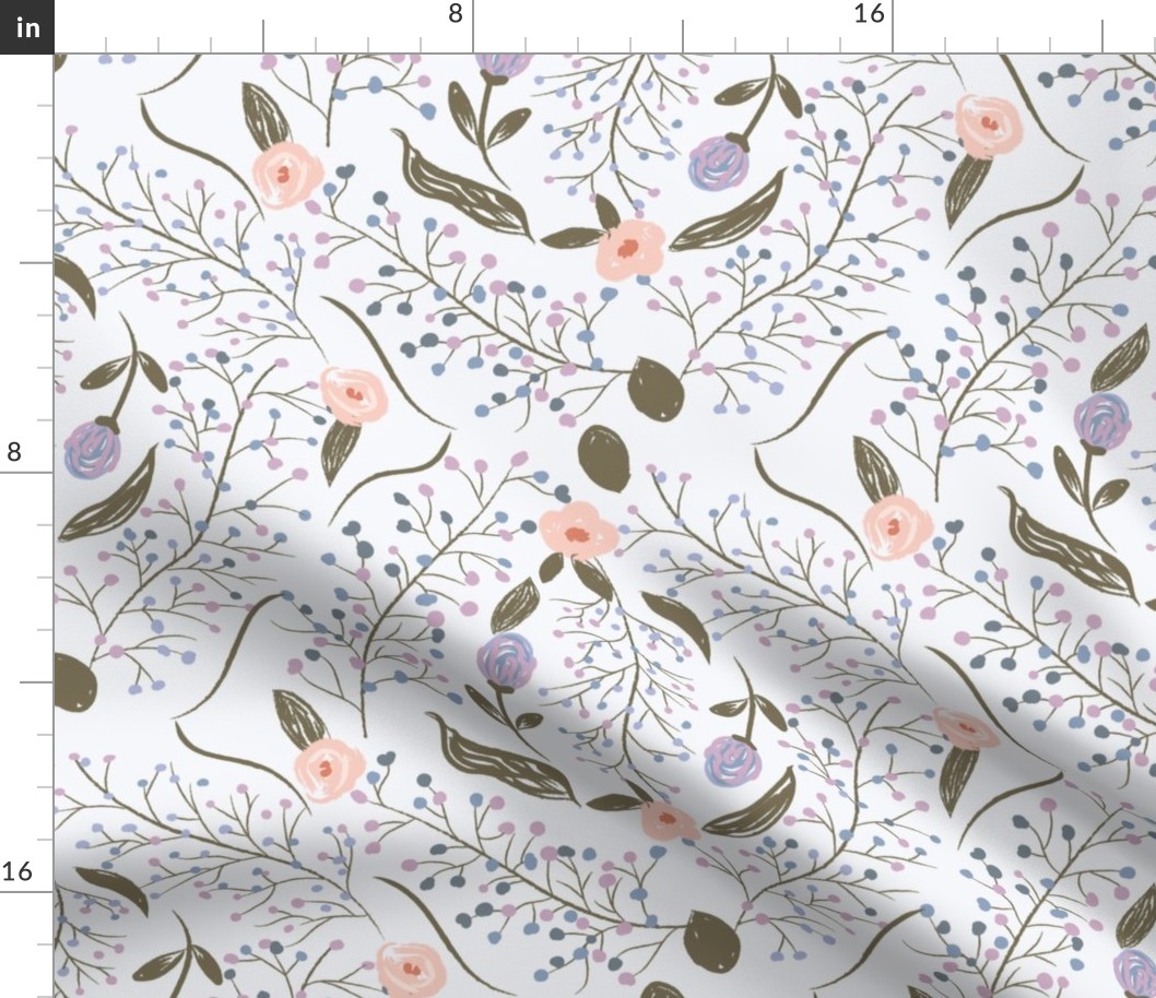 Winter twigs and florals in diamond shape pattern