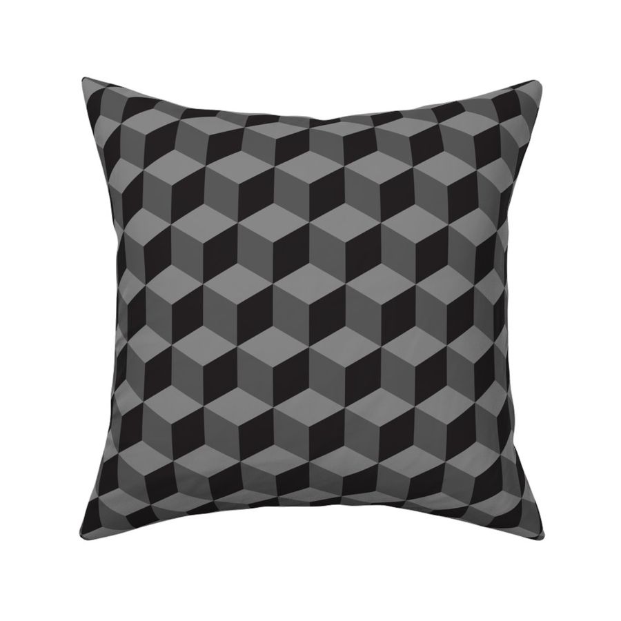 Tumbling Blocks Pattern in Black and Shades of Gray at Around 2” Block Size