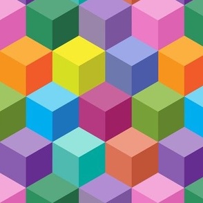 Multicolored Tumbling Blocks Pattern at Around 2” Block Size