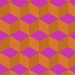 Pink and Orange Tumbling Blocks Pattern with Approximately 2” Cube Size
