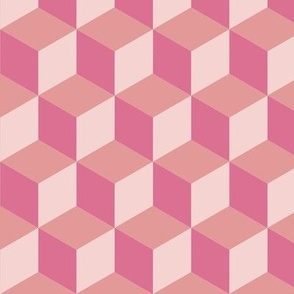 Multi-shades of Pink Tumbling Blocks Pattern with Approximately 2” Cube Size
