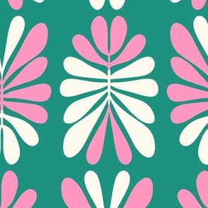 Retro flowers, pink and green, large