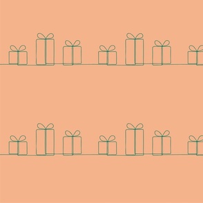 Minimalist Line Drawing Simple Repeating Green Presents on Peach_ Gift Boxes