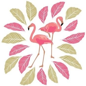 Pink Flamingo and leaves large print gold and hot pink 