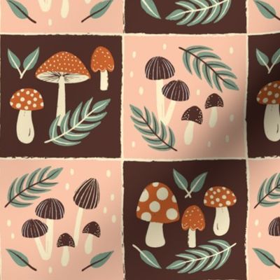Retro Forest Mushrooms | MED Scale | Pink, Brown, Green