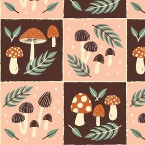 Retro Forest Mushrooms | MED Scale | Pink, Brown, Green