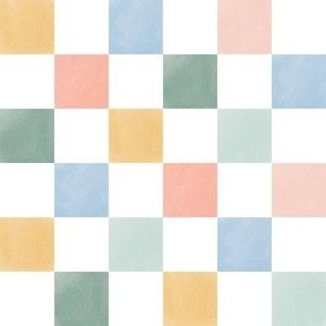 Chalk Checker on white with pink, green and yellow squares - Medium for kids apparel and accessories