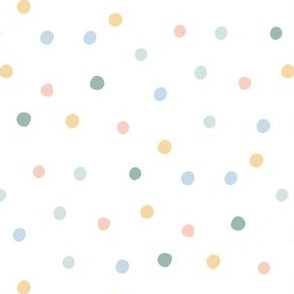 white polka dot with pastel pink, yellow and green spots for spring summer kids and nursery - medium