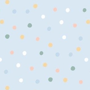 Baby blue polka dot with pink, yellow and green spots for kids and nursery - medium