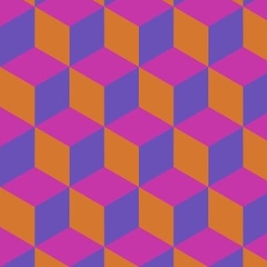 Bright Pink, Orange and Purple in Tumbling Blocks Pattern with Block Size Approximately 2”