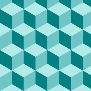 Teal Tumbling Blocks Pattern with Three Shade of Teal in Approximately 2” Cube Size