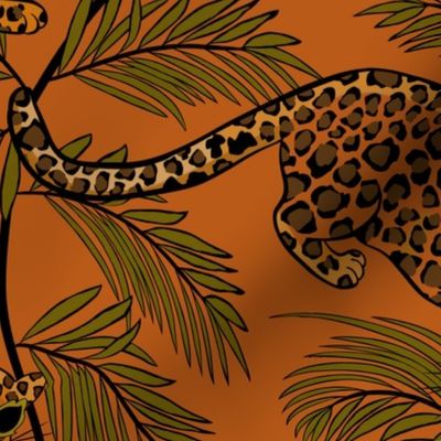 Festive Leopards in Sunglasses on Hot Orange Background