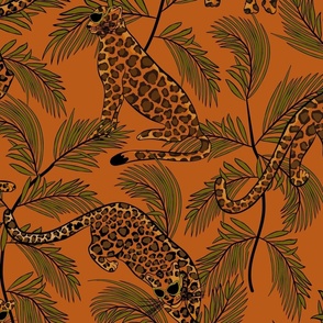 Festive Leopards in Sunglasses on Hot Orange Background