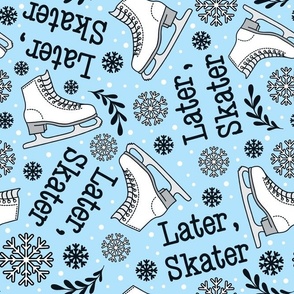 Large Scale Later_ Skater Ice Skates and Winter Snowflakes on Blue