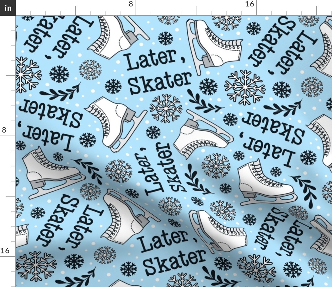 Large Scale Later_ Skater Ice Skates and Winter Snowflakes on Blue