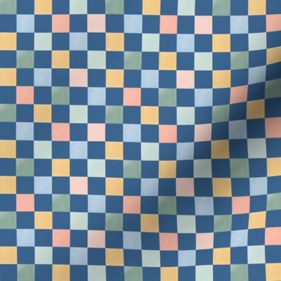 Chalk Checker on dark blue with pink, green and yellow squares - Small for kids apparel, bows  and accessories