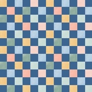 Chalk Checker on dark blue with pink, green and yellow squares - Small for kids apparel, bows  and accessories