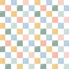 Chalk Checker on white with pink, green and yellow squares - Small for kids apparel, bows and accessories