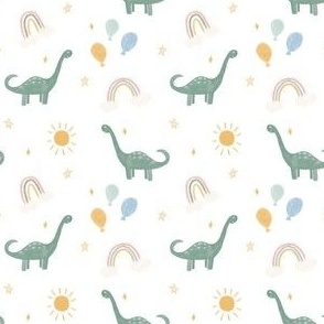 Green dinosaurs, rainbows, balloons and suns on white for kids, boys and girls  - Small