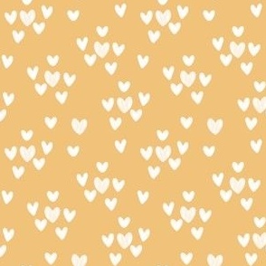 White chalk textured hearts on yellow for valentines, gender neutral scattered hearts for girls dress, nursery wallpaper or  baby clothes - small