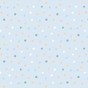 Baby blue polka dot with pink, yellow and green spots for kids and nursery - small