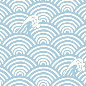 Japanese Ocean Wave Seigaiha Pattern in natural white and baby blue large scale