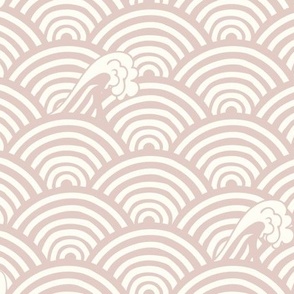 Japanese Ocean Wave Seigaiha Pattern in peach blush pink and natural white large scale