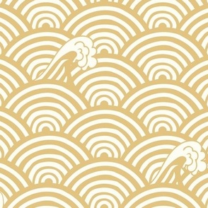 Japanese Ocean Wave Seigaiha Pattern in wheat gold and natural white large scale