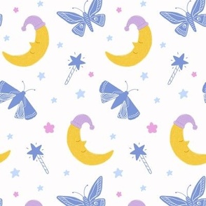 Dreaming Moon Butterfly with fairy wand in Blue and Purple