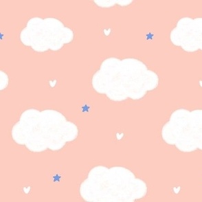 Small Dreamy white clouds on peach background texture