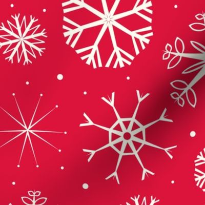 Mod Christmas Ivory Snowflakes on Red