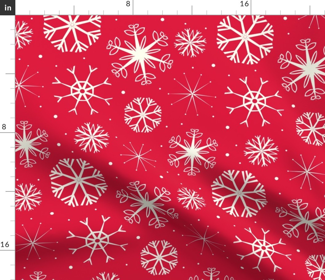 Mod Christmas Ivory Snowflakes on Red