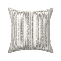 Small Dot and Dash hand drawn broken lines stripe in dark cool grey on pale ecru cream