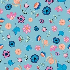 Folk Florals on Country Blue