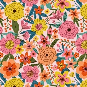 Vintage flower garden - Pink and yellow - Small scale