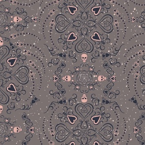 Pastel goth Halloween design with skulls and hearts in peaches and fawn "Macabre Heart"