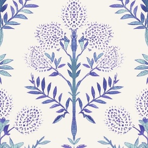 Caroline Botanical Blue on Bone Small