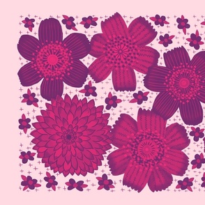 Woodland Floral in limited palette of pink hues, Tea Towel / Kitchen Decor