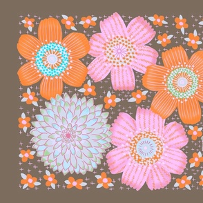 Woodland Floral in retro colours, Tea Towel / Kitchen Decor