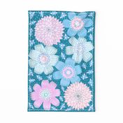 Woodland Floral in teal aqua blue, Tea Towel / Kitchen Decor