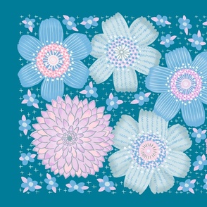 Woodland Floral in teal aqua blue, Tea Towel / Kitchen Decor