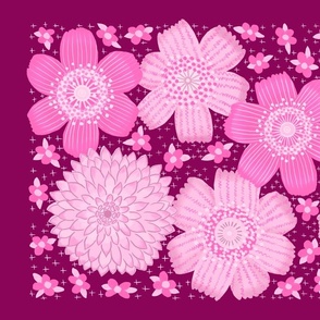 Woodland Floral in magenta pink limited palette, Tea Towel / Kitchen Decor
