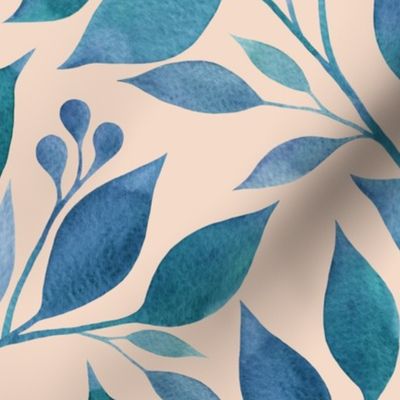 turquoise leaves on a beige background 