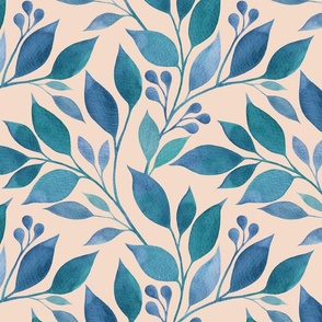 turquoise leaves on a beige background 