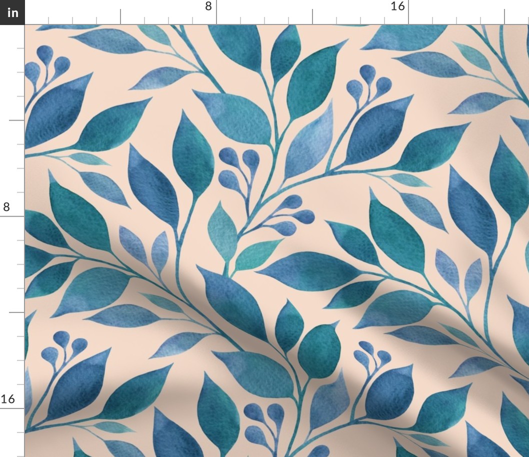 turquoise leaves on a beige background 